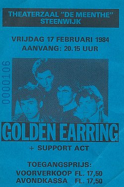 Golden Earring show ticket#106 February 10 1984 Steenwijk - De Meenthe